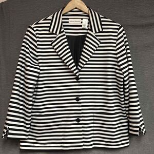 Alfred Dunner Black White Striped Blazer Womens Size 10